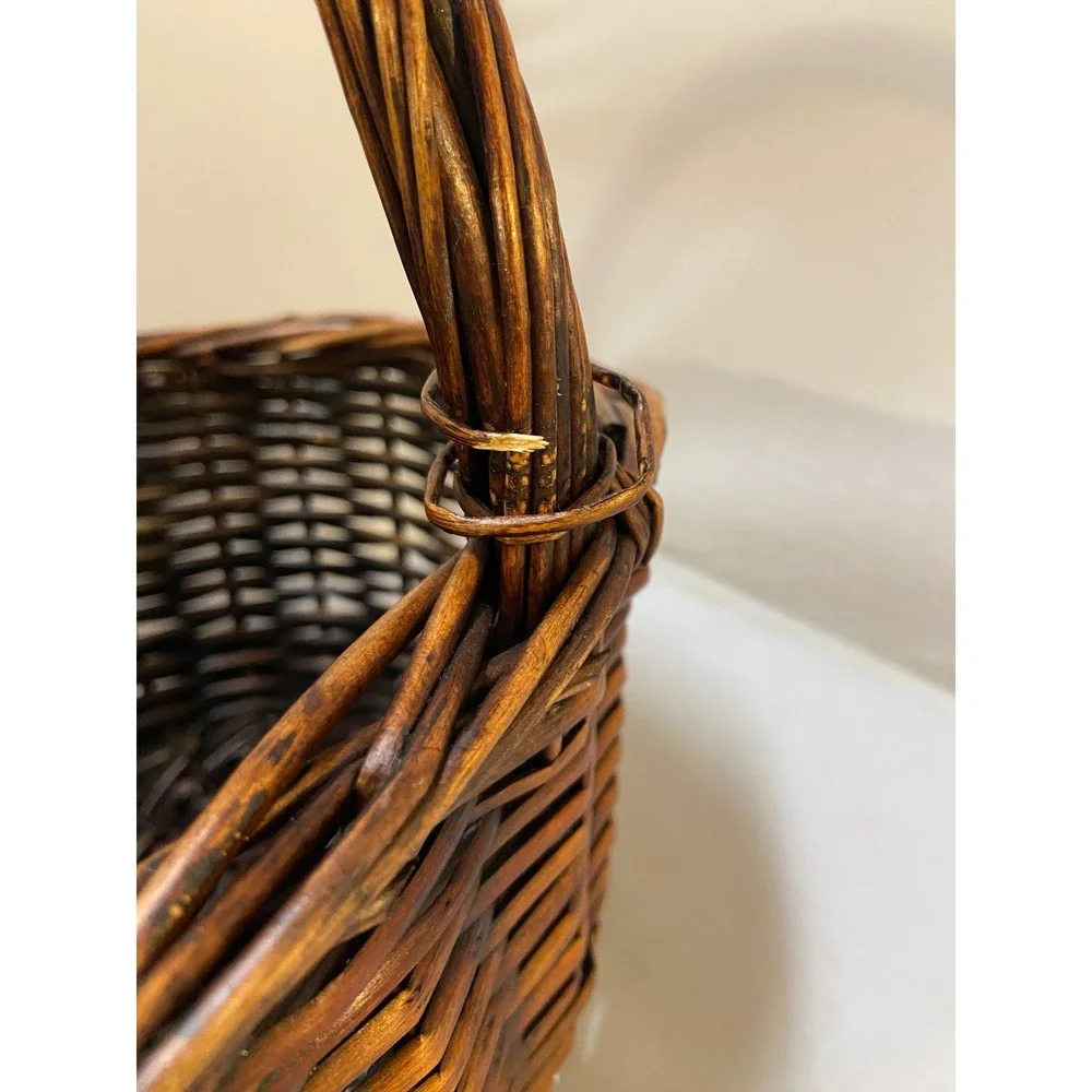 Wicker Basket Home Decor OS Dark Brown Woven Oval Gathering Basket Farmhouse